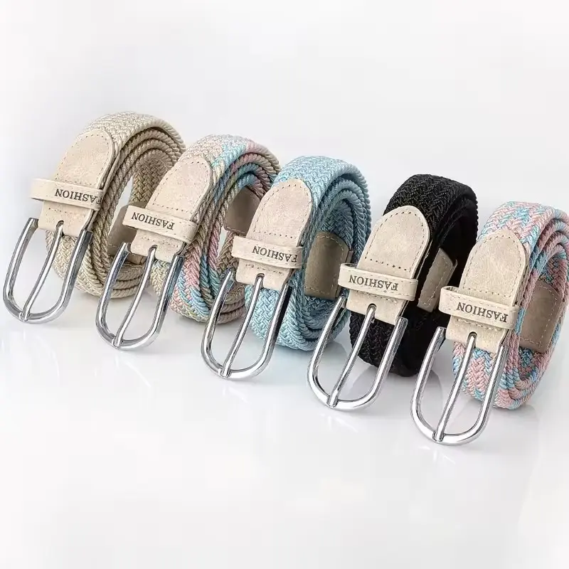 Unisex Elastic Stretch Canvas Belt - No-Hole, No-Punching, Korean-Style Versatile Belt for Students' Pants, Men's Fashion Accessory
