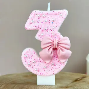 Bowknot Number Candle, 1 Count Number Candle, Birthday Cake Decoration, Birthday Party Dessert Table Decoration Card, Ornaments, Birthday Candles
