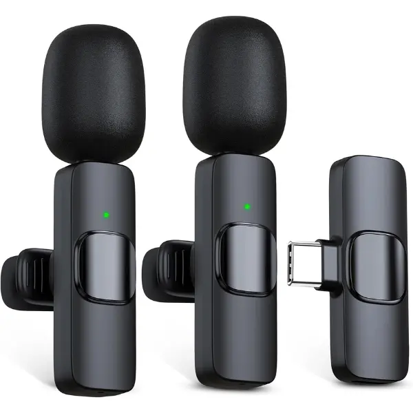 2-Pack USB Type-C Chargeable Wireless Lavalier Microphones with Plug-and-Play Receiver, Noise-Canceling Mini Lapel Mics for iPhone 15-16 & Android Phones, 65 ft Transmission, USB Type-C Port Recording for Podcasts, Streaming