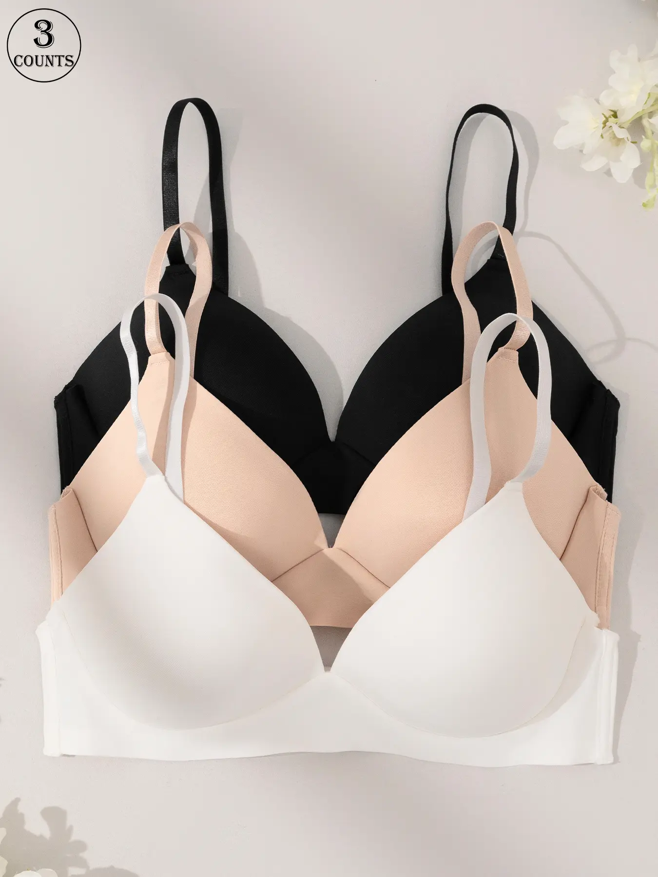 3-pack Solid color high stretch bra Casual daily sports Seamless design Unlined bras lingerie Adjustable straps Buckled fixed cups Comfortable and breathable upper support anti-sagging Women's underwear Adjustable Bras Supportive Bra