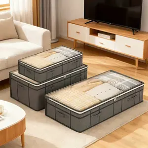 1Pcs Under Bed Clothes Storage Bag, Waterproof Dustproof Large Capacity Bedroom Storage Organizer Box with Handle, Visible Window Design for Blankets & Toys