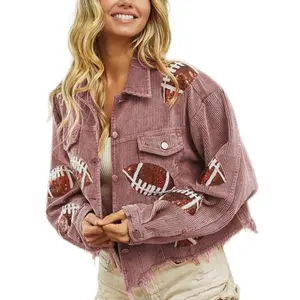 Pink Corduroy Sequin Football Jacket