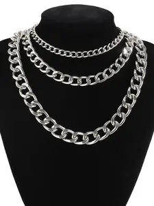 Silver Color Thick Chain Tiered Necklace for Women, Cool Fashion Gift, Daily & Party Wear, Street Style, All Seasons