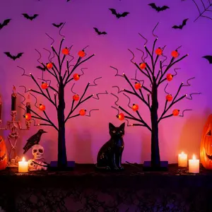 2-Piece Halloween Black Ghost Tree Lights Orange and Purple Dual-Color Decorative Lights USB + Battery Powered Perfect for Indoor/Outdoor Halloween Decorations Adorns Homes, Tables, Mantels, and Halloween Party Settings