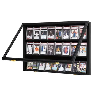 Card Display Case 24 Graded Sport Card Display Case Horizontal Wall Mount with Clear View and UV Protection Acrylic Door for Baseball Football Basketball Hockey Trading Card Collection, Black displayframe