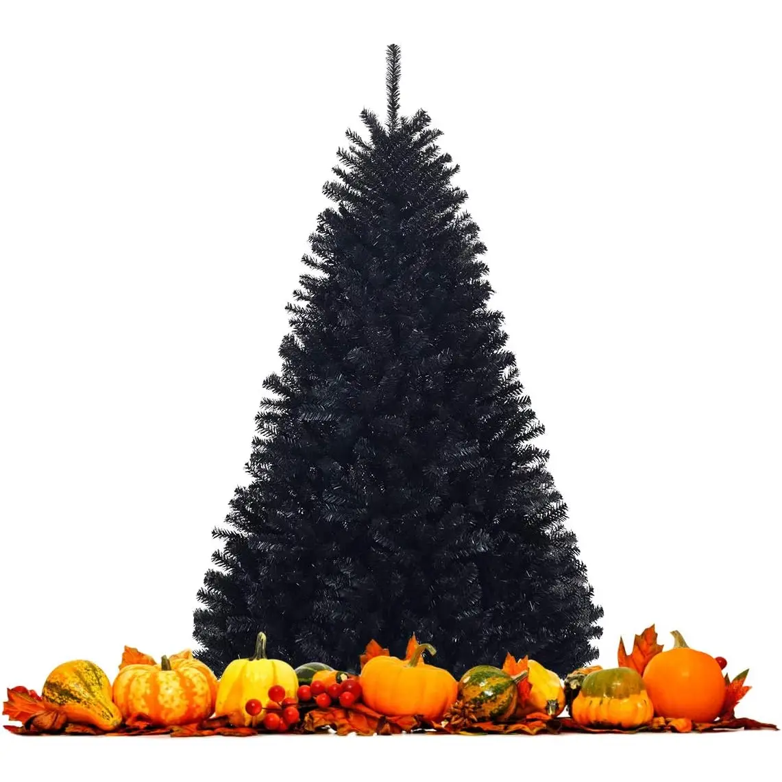 6Ft/7.5Ft Black Artificial Christmas Tree, Unlit Halloween Tree with 1036/1258 Branch Tips and Metal Stand, Easy Assembly, 6FT Holiday Christmas Tree Indoor Outdoor BestComfort