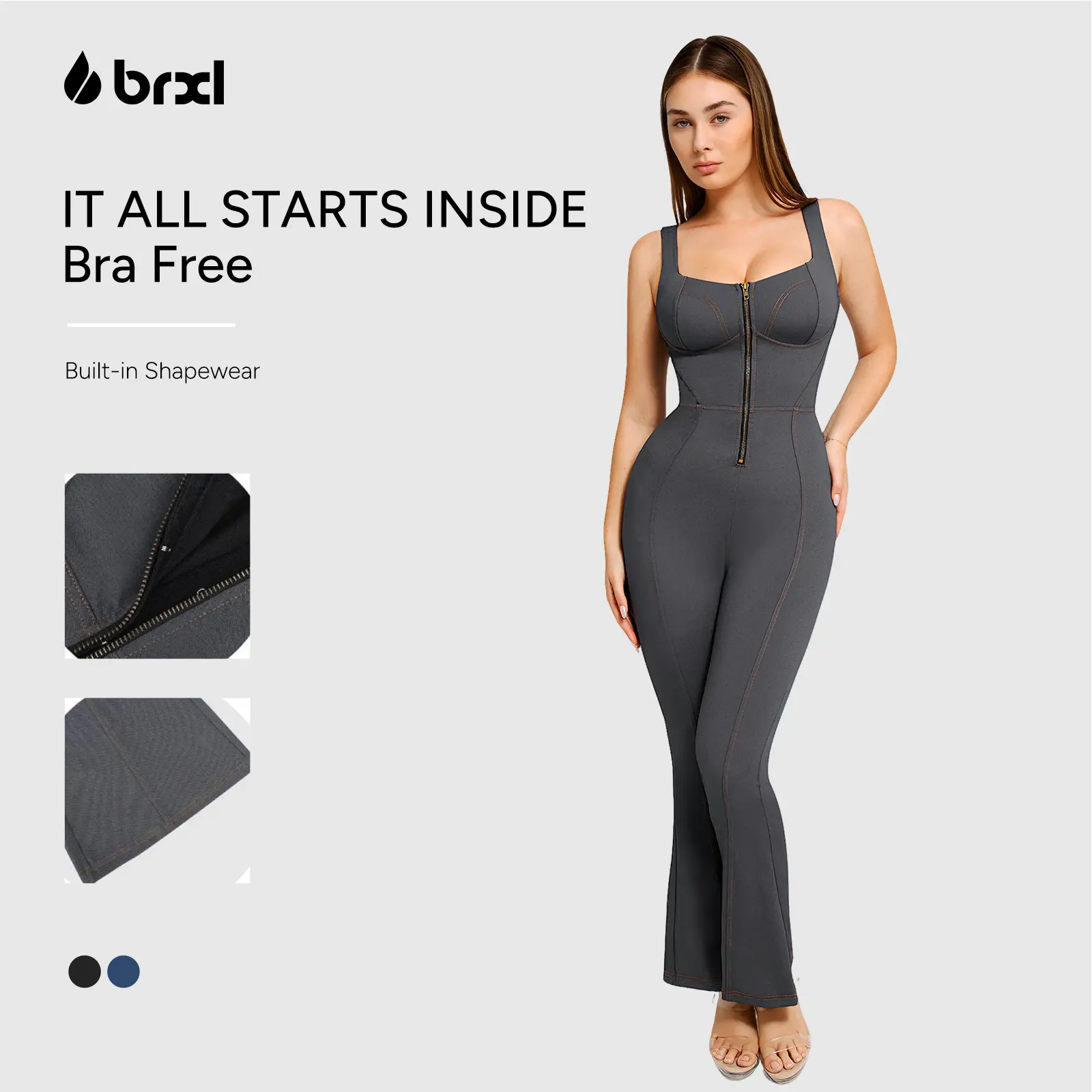 Brxl  By Popilush Shapewear Jumpsuit - Faux Denim Jumpsuit For Women Built In Shapewear Tummy Control Jean Romper Full Bodysuits#Summervibes #beachoutfit,summerwins,travel essentials,camping essentials