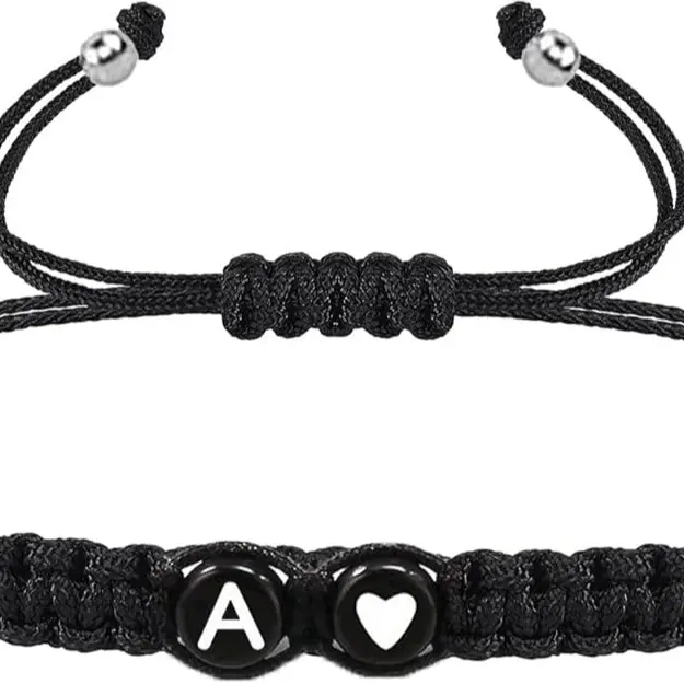 Letter Charm Beaded Matching Bracelet for Couple, Fashion Alphabet Charm Beaded Bracelet As Birthday Gift, Casual New Trendy Promise Bracelets Jewelry for Women & Men