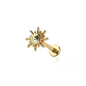 Threadless Push In Aztec Sun Flat Back Stud - 316L Stainless Steel