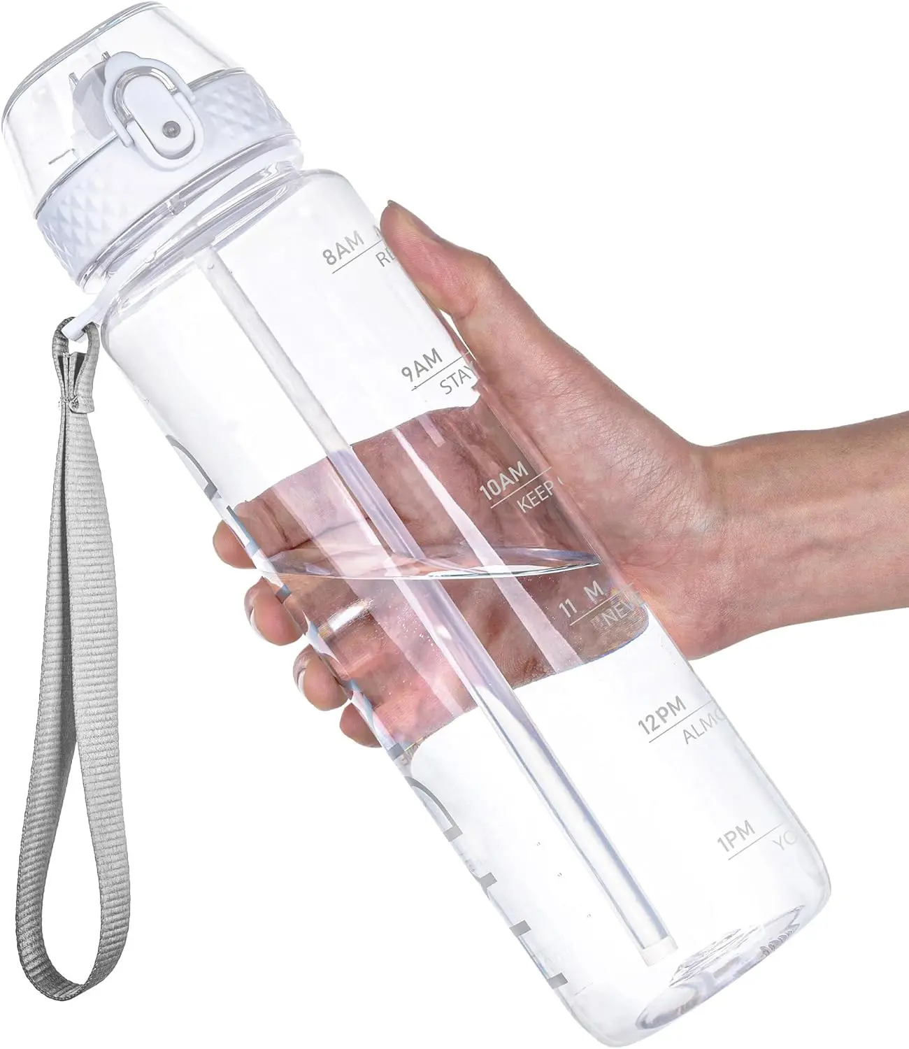 Water Bottle,Clear Water Bottles with Straw,32oz  Bottle With Time Markers- Tritan Wide Mouth Bottle Leakproof Motivational wate bottles for Gym,Hiking,School or Office(1 Bottle)