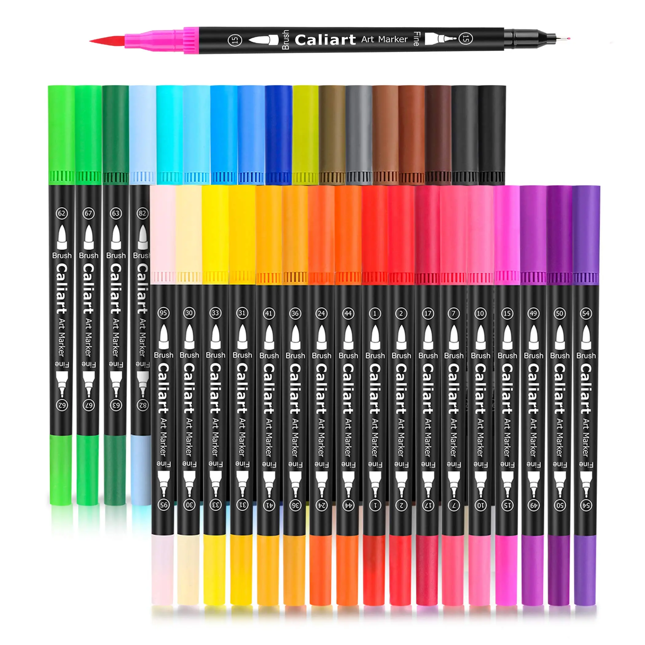 Caliart Official 34/72Colors Double Tip Brush Pens Art Markers Fine & Brush Coloring Markers for Adult Coloring Book Drawing Card Making Journaling Notebook Art Supplies Craft Supplies School Supplies Teacher Gift