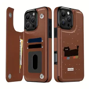 Cute Cat iPhone Wallet Case - Fun Cartoon Design for iPhone 17/16/15 Pro Max 14 Plus/13/12/11 Pro Air