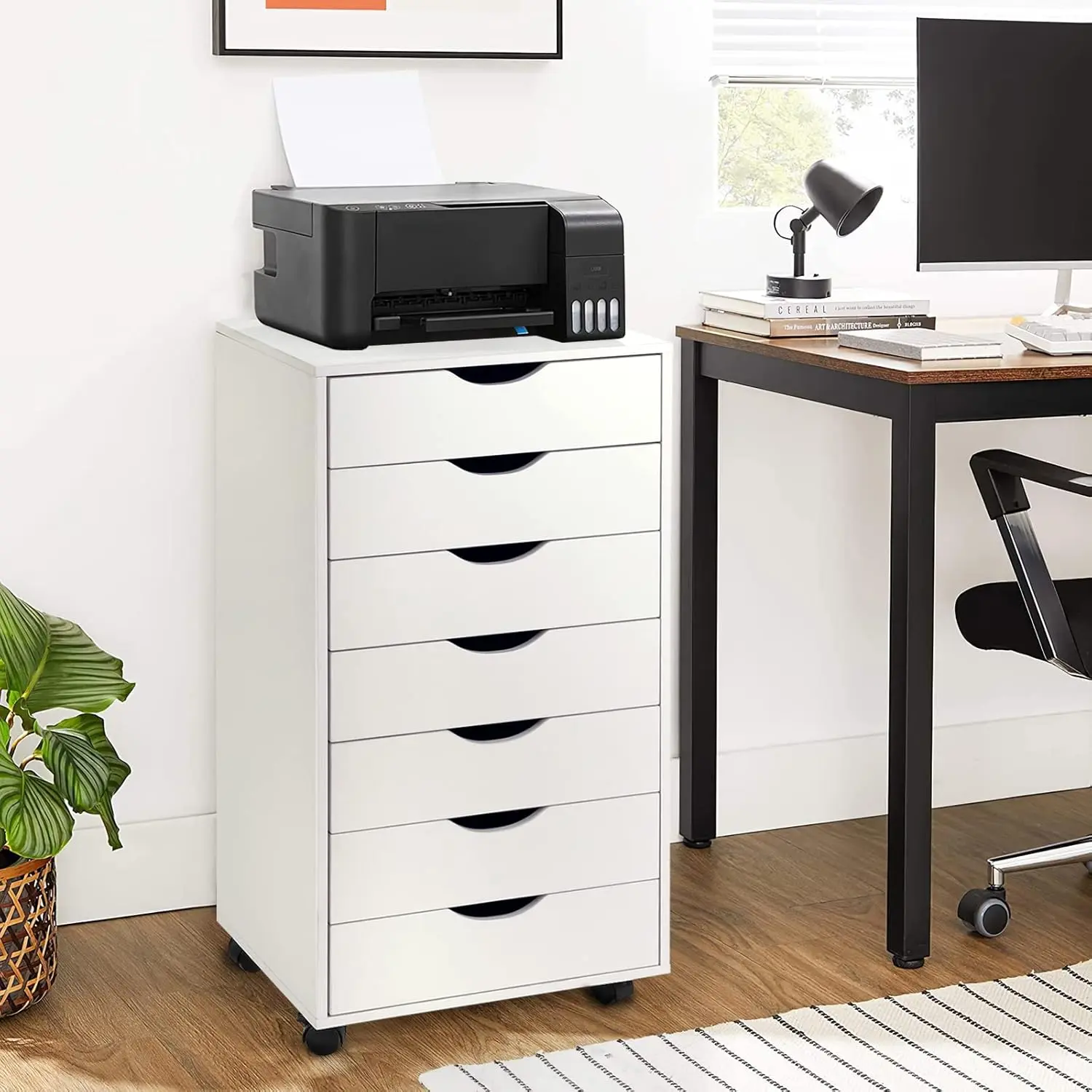 VOWNER 7-Drawer Storage Organizer, Tall Chest of Drawers with Caster Wheels, Alex Drawers File Vanity Storage for Makeup, Home Office, Bedroom