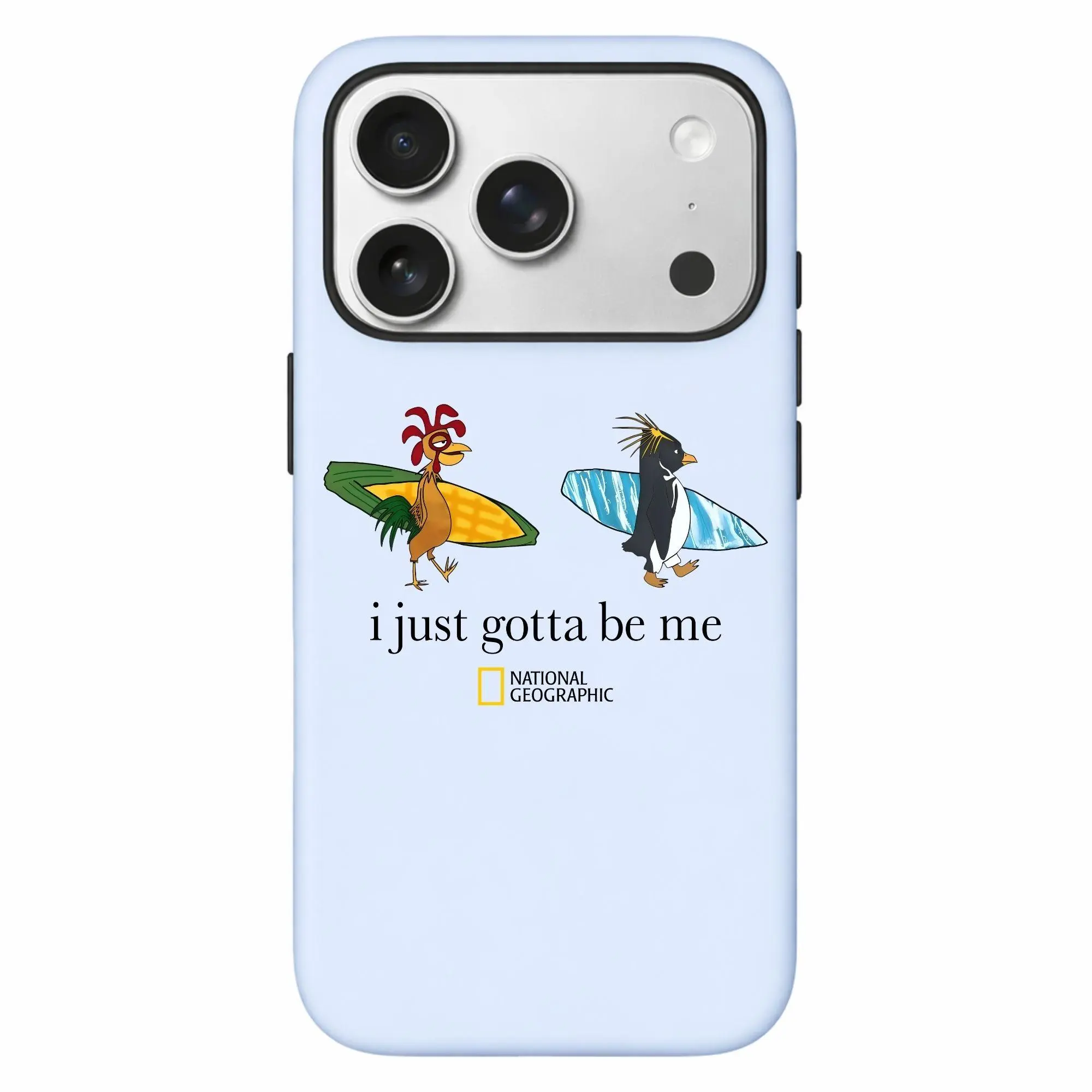 National Geographic "I Just Gotta Be Me" Cody Maverick & Chicken Joe Surfs Up Unisex Tough Phone Case, Funny Shirt, Graphic Case, Trendy Cover, Casual Phone Case for iPhone 15, 16, 17 Pro Max, Pro and Plus