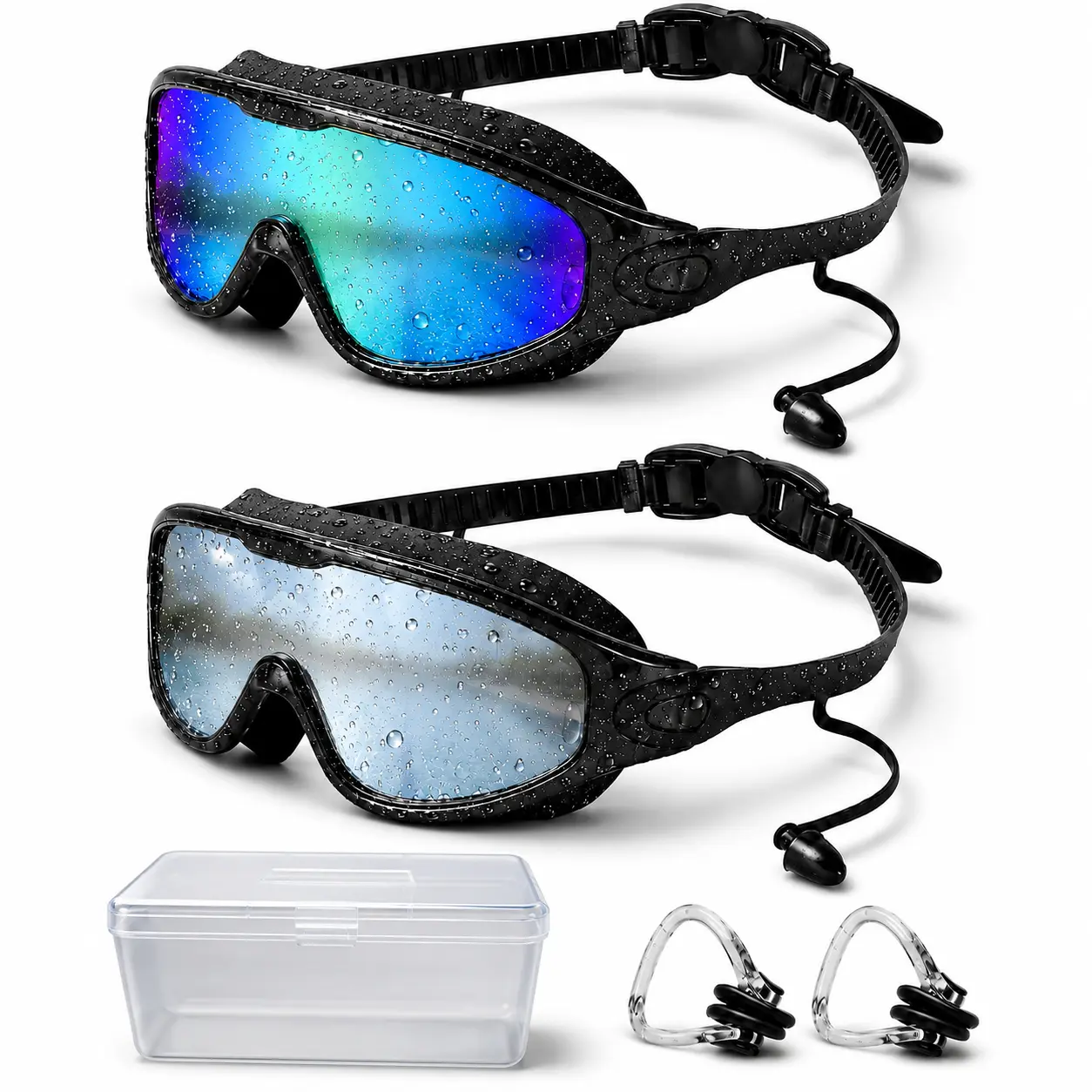 2 PACK-Ultimate Underwater Vision 180° Ultra Wide Angle Swimming Goggles Wide Angle Anti-Fog Anti-UV Waterproof for Adults & Children Durable Silicone Construction Cool Summer Gift Outdoor Swimming Accessories