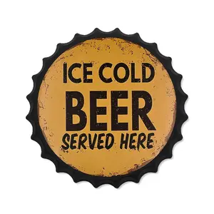 Retro Tin Sign Design Like Vintage Bottle Cap, Ice Cold Beer Message, Ideal for Garages & Bars, Durable Decorative Accessory
