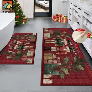 1pc Christmas nutcracker and gift box patterned anti-slip door mat, super fiber anti-slip door mat, suitable for festive party decoration, kitchen, bathroom, dining room, bedroom, can be given as a Christmas gift