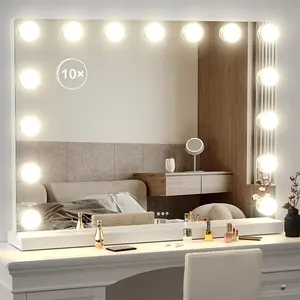 NEW ARRIVAL Lighted Makeup Mirror 19" L x 23" Light Hollywood Mirror with Detachable 10X Magnification Hollywood Vanity Mirror with Lights Smart Touch Control Hollywood Lighted Mirror with 15 LED Bulbs 3Colors Decor Big