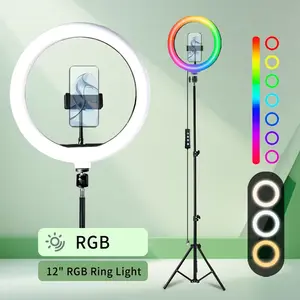 12" Adjustable  LED Ring Light with 62" Extendable Stand, Video Light RGB Color Mode & 10 Brightness Levels, Perfect for Gaming, Lighting for Video Recording, Makeup, TikTok#SummerWins#Fathersdaygift