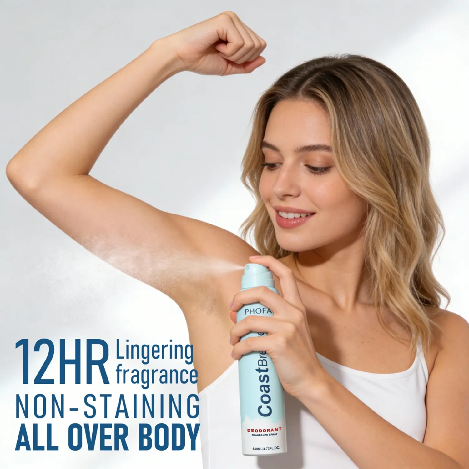 PHOFAY Aluminum-Free Scented Deodorant Spray - Lightweight, Quick-Dry, Long-Lasting Odor Control, No White Marks, Coast Breeze Fragrance, Gentle Full Body & Back Care, 4.73 fl oz