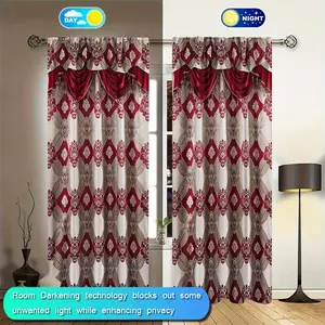 2-piece elegant jacquard polyester printed curtains, Window Curtain - light filtering, rod pocket design, machine washable, perfect for decorating bedrooms, offices, kitchens, living rooms, study rooms (rodless)