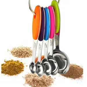 5-Piece Metric Food Grade Stainless Steel Measuring Spoons Set - Engraved, Nested Stackable Metal Utensils with Handles, Detachable Kitchen Tool for Cooking, Baking