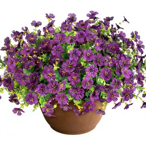 Artificial Fall Flowers Fake Mums for Outdoor Autumn Decoration, 10 Bundles Faux Silk Mums Daisy Look Real UV Resistant for Outside Home Porch Patio Planter, Dark Purple