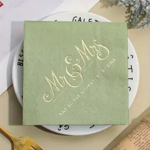 20pcs Elegant Sage Double Layer Napkins, Gold Foil Mr. & Mrs. Text, Perfect for Weddings, Birthdays, Garden Parties, Wedding Decor Napkins, Decorative Napkins