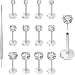 13Pcs 20G/18G/16G Flat Back Earrings Stud 316L Surgical Stainless Steel Threadless Push in Nose Stud Tragus Helix Lip Medusa Piercing Jewelry