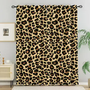 2 Panels Set Classic Brown Leopard Blackout Curtains for Living Room, Animal Pattern Darkening Grommet Curtain Long Window Drapes Treatment  Wild Style Bedroom Decor