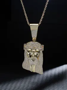 1PC ICED CHICS Jesus head, hip-hop full zircon religious pendant, Faith Necklace, a unique accessory that can be worn daily, a gift for friends, and comes with a 24-inch chain, Cubic Zirconia Pendant, CZ Bling