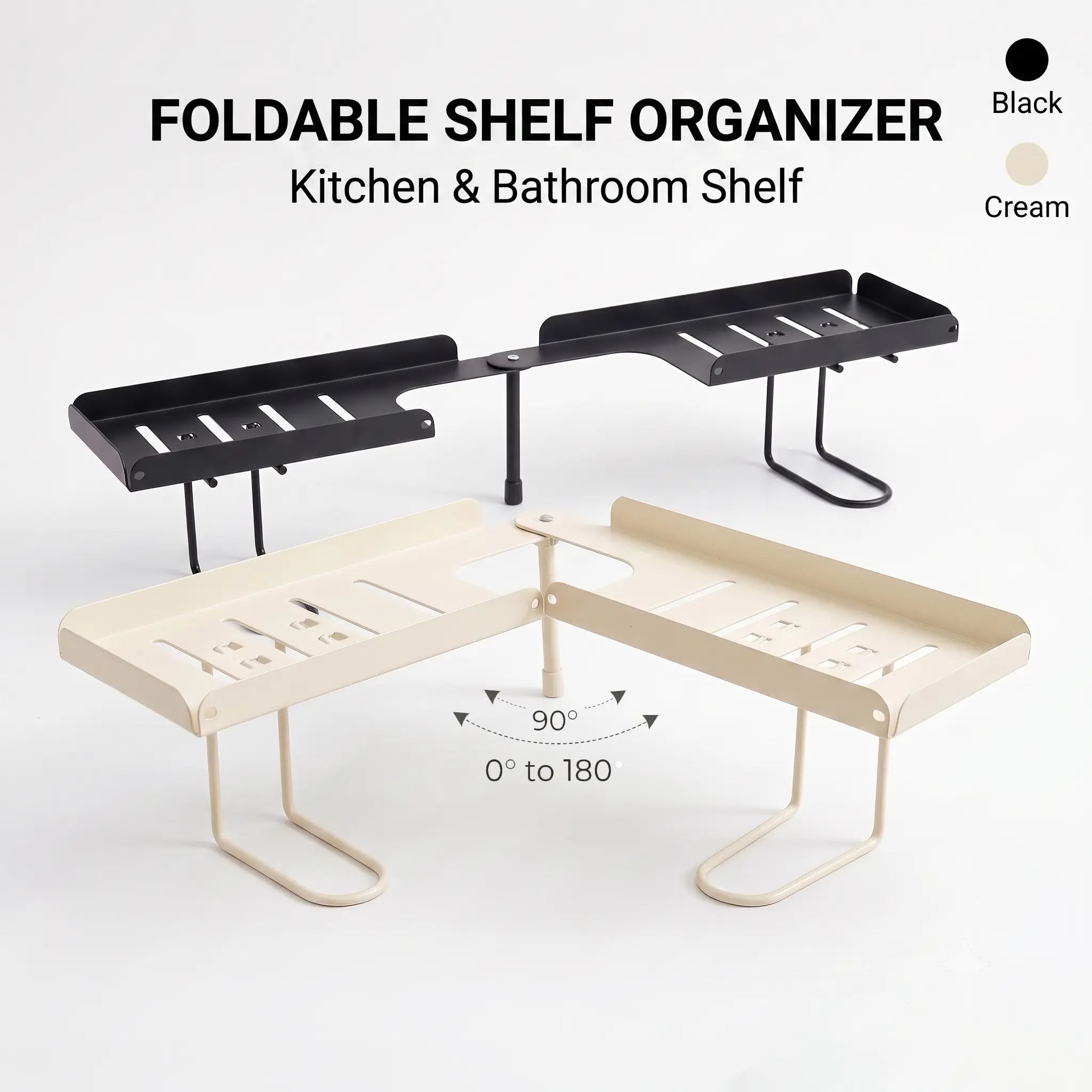 Steel Foldable Shelf Organizer for Homeowners - No-Drilling Over-Faucet Caddy with Adjustable Legs, Collapsible Bathroom Vanity & Kitchen Counter Storage Rack, Easy-Drain, Wipe Clean with Damp Cloth