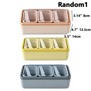 3Pcs Sealed Seasoning Storage Box with Lid & Spoon, Multi Grid Spice Condiment Container, Dustproof Salt Sugar Pepper Organizer for Kitchen Countertop Cafe