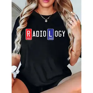 Women's Black T - Shirt with Radiology RAD License Plate Graphic | Radiologic Technologist Medical Professional Casual Daily Workwear Tee