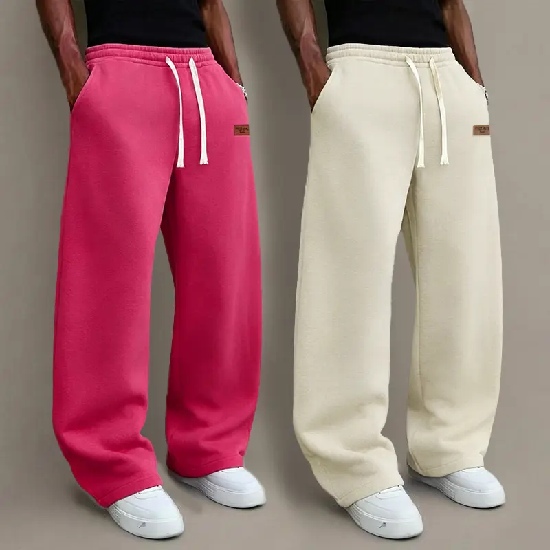 Men's 2-Piece Autumn-Winter Basic Menswear Streetwear Set, Unisex Athletic Wide-Leg Drawstring Pocket Pants - Classic Black + Light Gray Casual Hip-Hop Everyday Bottoms, Stylish, Sweats, Personalized