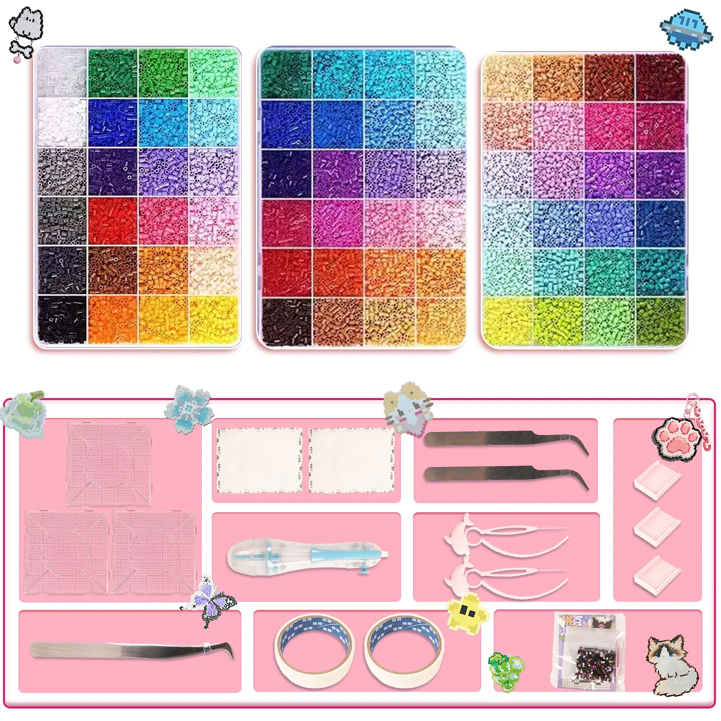 72-Color 2.6mm Fuse Beads Kit with Tweezers & DIY Beading Accessories, Beading Making & Crafting Set for Kids Crafts, Pixel Art, Great Graduation Gifts