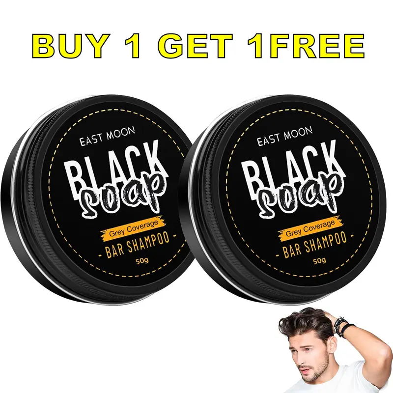 Roromendut Charcoal Hair Dye Shampoo Bar - Non-Toxic Plant-Based Haircare Cleanser, Hydrating Moisturizing Conditioner for Grey Coverage, Black Shine Restoration, Long-Lasting Color (Buy 1 Get 1) for Men & Women (Straight, Oily, Normal Hair)