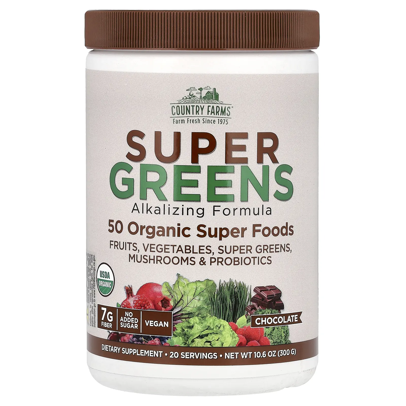Country Farms Super Greens, Alkalizing Formula, Chocolate, 10.6 oz (300 g)