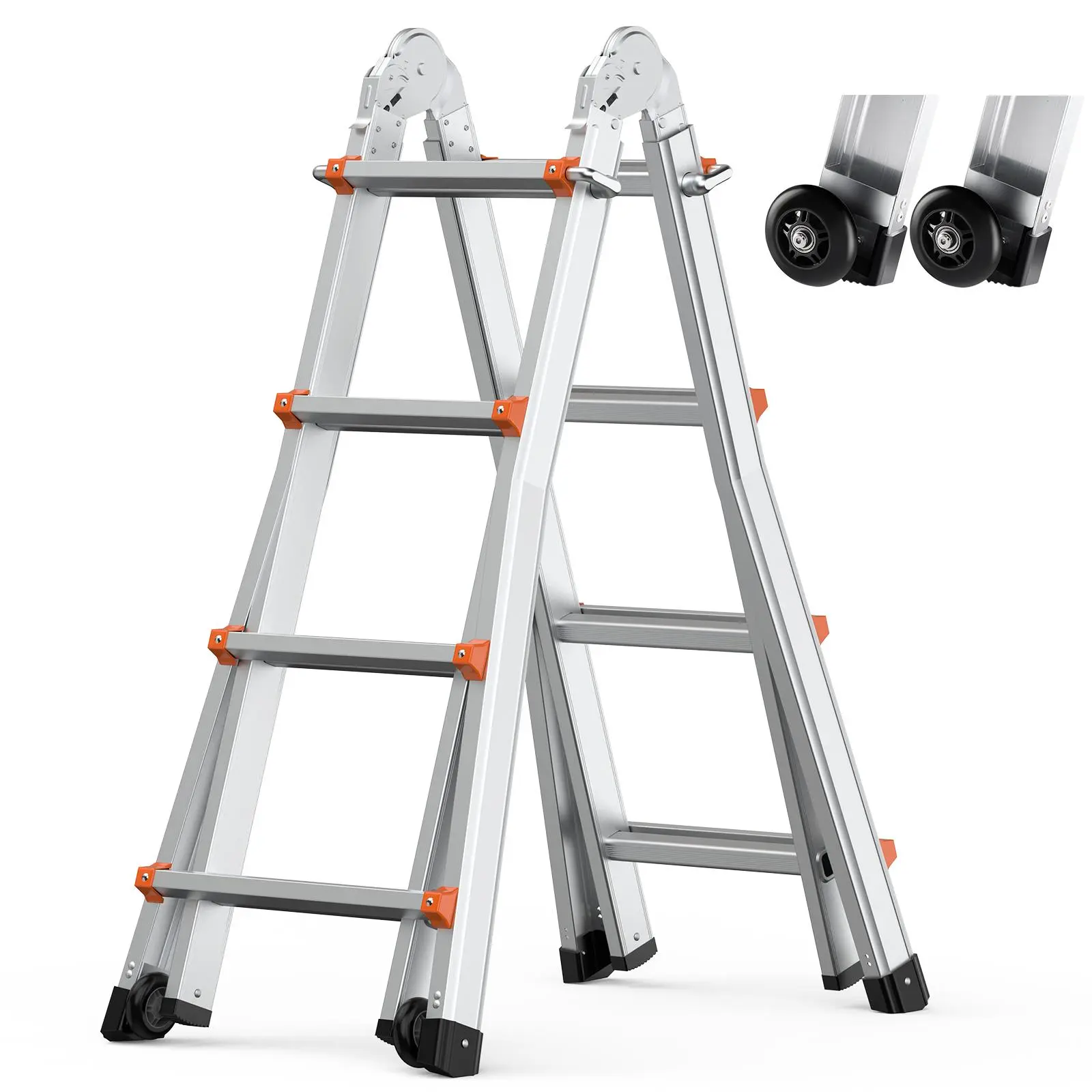 【summerfinds】VEVOR Telescoping Ladder A Frame, 15 FT Compact Aluminum Extension Ladder, Multi-Function Portable Collapsible RV Ladder, Telescopic Ladder for Homework Stairs Indoor Outdoor Roof, 330lb Load