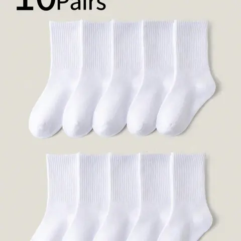 10 Pairs Kids Boys Crew Socks, Casual Plain Mid-Calf Socks, Comfortable Soft All Season Athletic Sports Socks, Sweat-Wicking Breathable Daily Wear, Teen Socks, Youth Socks, Clothing