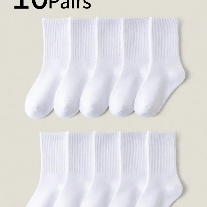 10 Pairs Kids Boys Crew Socks, Casual Plain Mid-Calf Socks, Comfortable Soft All Season Athletic Sports Socks, Sweat-Wicking Breathable Daily Wear, Teen Socks, Youth Socks, Clothing