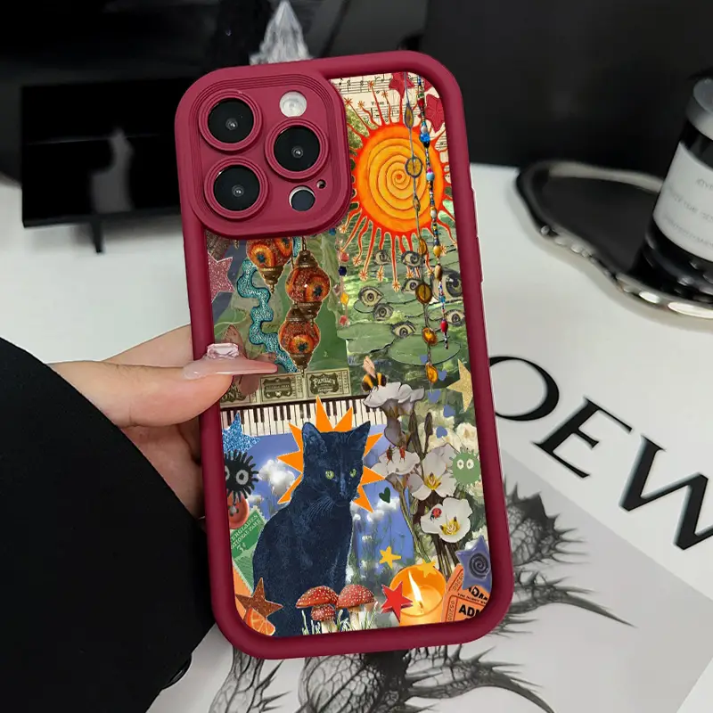 Case for iPhone 17 Air 16 Pro Max 15 Plus 14 13 12 11 XS XR Vintage Creative Cat Collage Drop Protection Shockproof Soft Silicone smartphone Cover