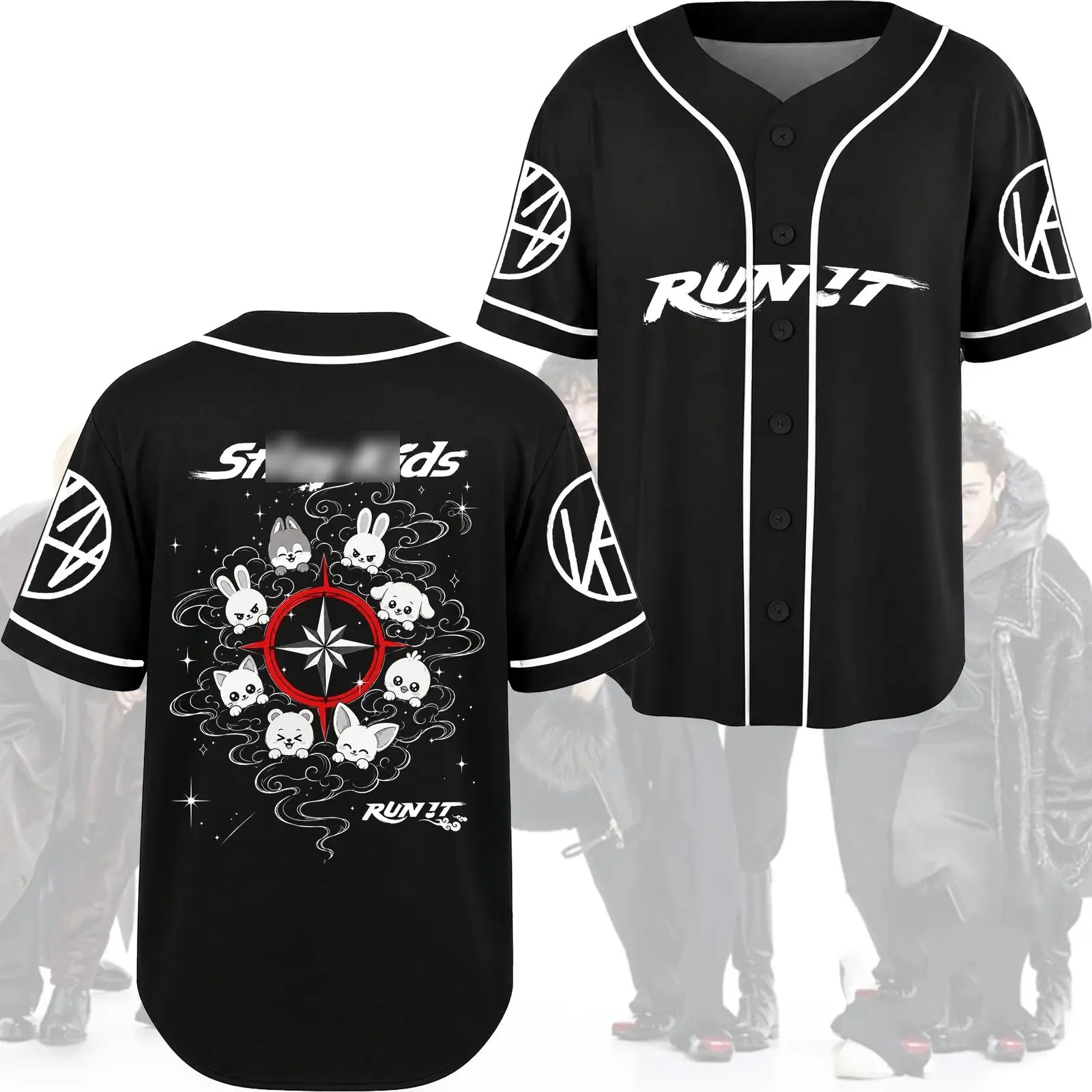 V2 Wordtour 2026 Black Cute Animal Graphic Baseball Jersey Unisex Button Up Streetwear Jersey