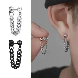 1pairs Stylish Stainless Steel Chain Stud Earrings for Men - Trendy Punk Piercing Jewelry Gift