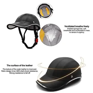 UnisexBaseball Cap Style Bike Helmet for Men Women Unisex PU Leather Cycling Safety Hard Hat with ABS Inner Shell Adjustable Strap Lightweight Breathable Head Protection for Electric Scooter