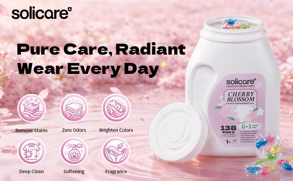 Z-Solicare 6 in 1 Stain Fighting Odor Eliminating Ocean Breeze 138 Paks Multi-Chamber HE Compatible Laundry Detergent Pods for All Washing Machines