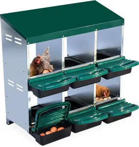 Father's Day Gifts 6 Holes Green Metal Chicken Nesting Box 6 Compartments Egg Laying Box with Roll Up Lid Coop Nesting Box for Chickens Cage Bird
