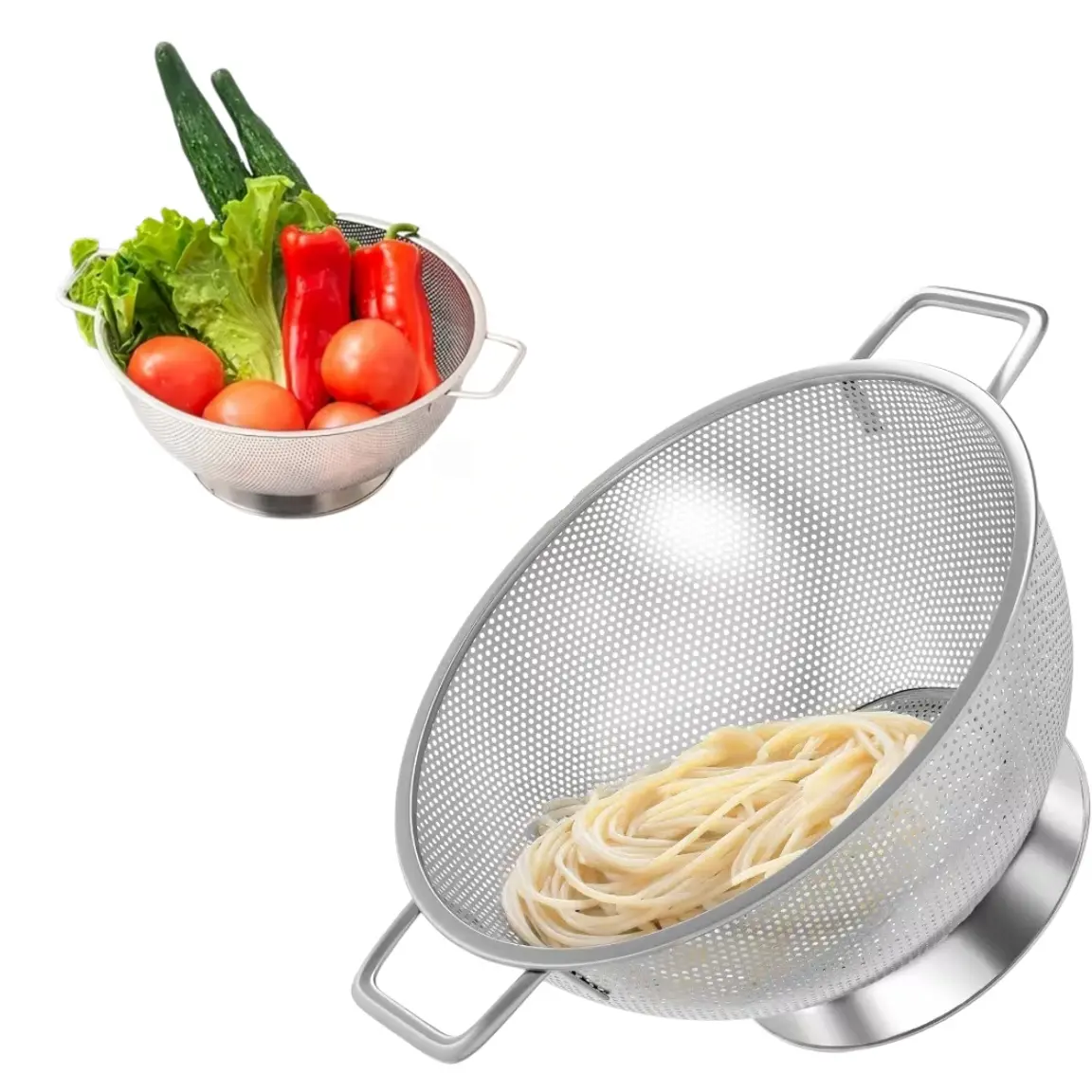 1pc Stainless Steel Strainer Set with Handle, Fine Mesh Food-Grade Metal Colander for Pasta, Vegetables, Rice & Fruit – Kitchen Essential