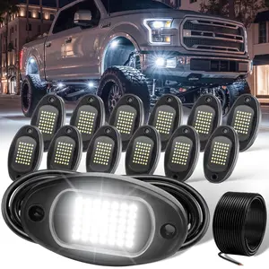 YONEDA 12 Pods White Rock Lights 6000K 42LED Ultra Bright LED Underglow Lights IP68 Waterproof for Trucks SUV UTV ATV RZR Car Boats Pickup Motorcycle with 32.8ft Extension Wire