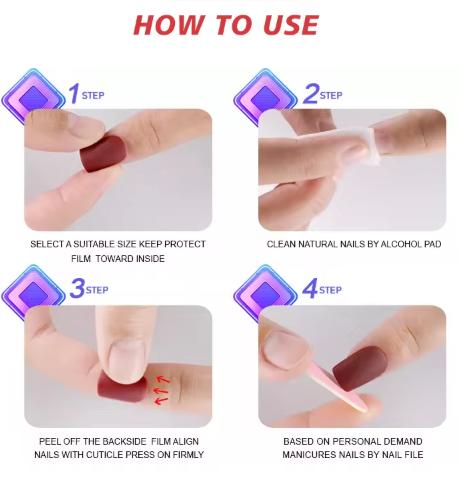 24 Pcs Long Square Fake Nails Strawberry Bow Design, Water Pipe Style Press On Nail Tips for Women & Girls
